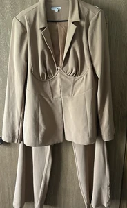 Übergröße 3X Taupe Damen Korsett Blazer und Hosenanzug Set - Bild 1 von 6