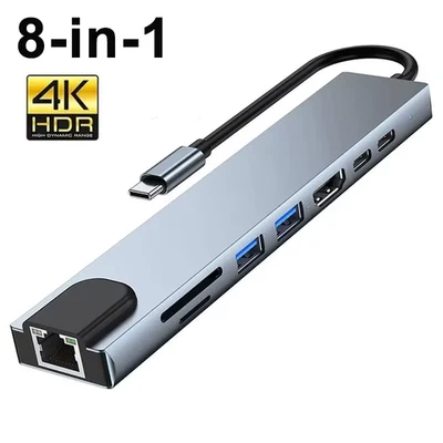 8in1 USB C Hub 4K HDMI RJ45 PD SD Karte Adapter Dock für MacBook iPad Pro - Bild 1 von 4