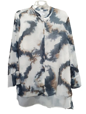 Túnica Chico's Tie-Dye Cuello Banda Alto-Bajo Gasa Forrada Abotonada Talla 2.5 (14) Foto 1 de 4