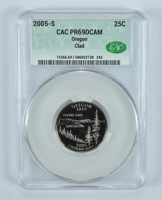 2005-S Washington State Quarter Oregon CLAD PR69 DCAM CAC CACg *9812 - Image 1 of 4