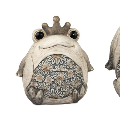 Dekofigur Froschkönig BLUMENDEKOR H. 20cm creme grau Formano Garten S25 - Bild 1 von 2