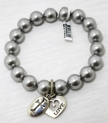 Brazalete elástico Brighton nuevo con etiquetas grande gris perla con cuentas de plata Foto 1 de 2