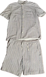 Camisa Grande Zara Para Hombre Crochet Texturizada y XL Conjunto Corto Patrón Rayas Playa Usada en Excelente Condición - Imagen 1 de 18