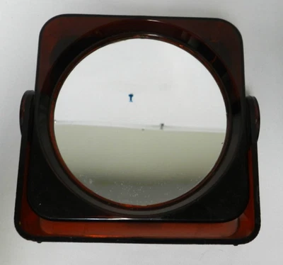 Espejo inclinable Lucite acrílico vintage 2 caras marrón tocador mesa decoración 7" x 7" Foto 1 de 4