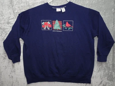 Sudadera Vintage Bobbie Brooks Navidad 22/24 Azul Cardenal Bordado Árbol Foto 1 de 4