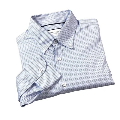 Charles Tyrwhitt Slim Fit Non Iron Blue Gingham Dress Shirt Mens 16.5 34 - Image 1 of 4