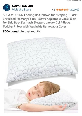 SUPA MODERN Toddler Cooling Bed Pillow Shredded Memory Foam With Removable Cover - Image 1 of 4