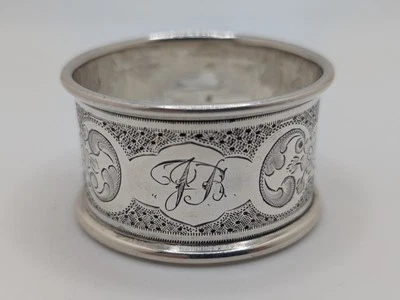 古董英国纯银餐巾戒指 "JB" 首字母雕刻,日期为 1903 年 — 第 1/4 张图片