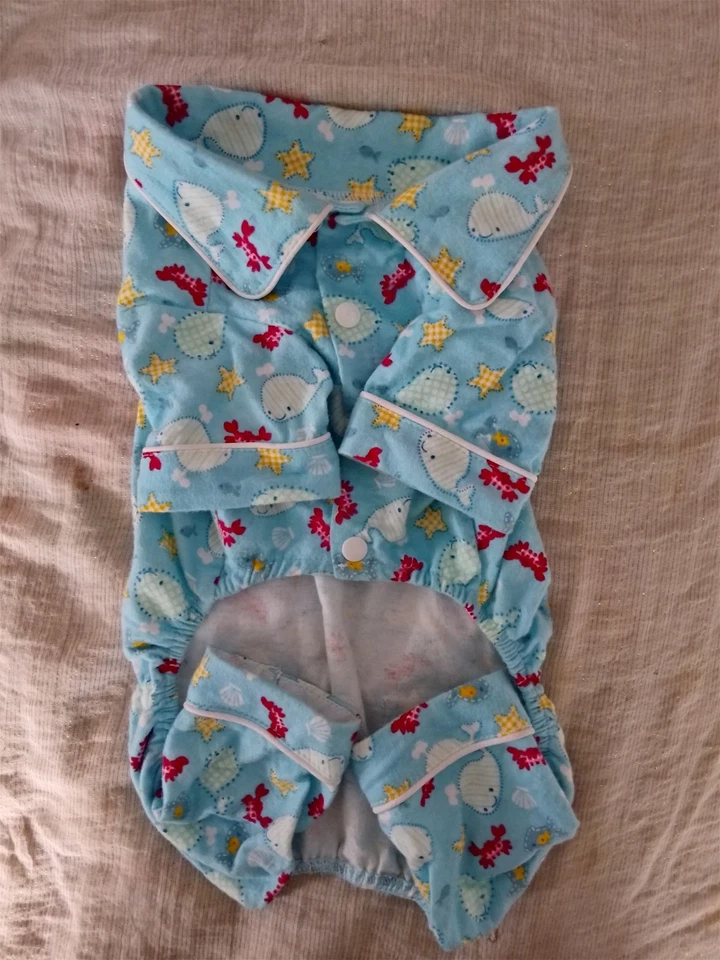 Urban Pup Small Dog Pyjamas Fleece Warm Seaside Design - Image 1 of 4