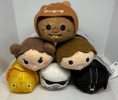 Lot of 6 Star Wars Disney Tsum Tsum Plush NWT Vader Leia Han C3PO Trooper Ewok - Image 1 of 4