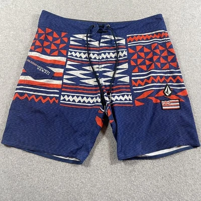 Volcom Mod-Tech Hawaii Board Shorts Mens 34? Blue Red Geometric Swim Trunks - Image 1 of 4