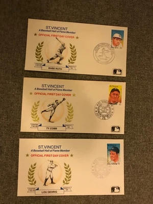 (3) 1980's 1st Day Issues St. Vincent Island Ruth, Cobb, Gehrig - Image 1 of 2