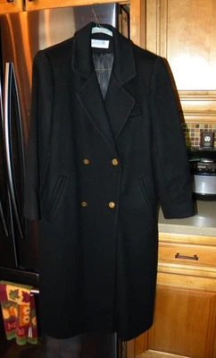 Abrigo largo de guisante negro de colección pequeño/mediano JG Hook para mujer 100 % lana etiqueta Union EE. UU. Foto 1 de 4