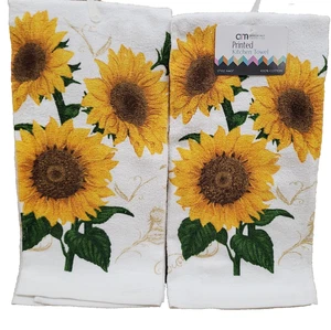 2er Set gleich bedruckte Frottee Küchentücher (16"x26") 3 SONNENBLUMEN # 1, AM - Bild 1 von 24