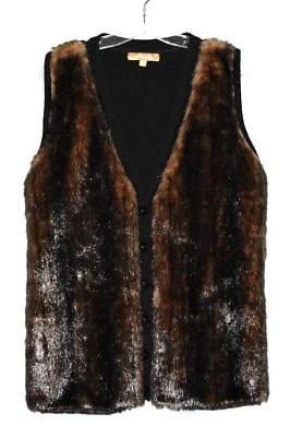 Chaleco para mujer Ellen Tracy marrón moteado imitación piel de visón con espalda tejida negra talla L Foto 1 de 4