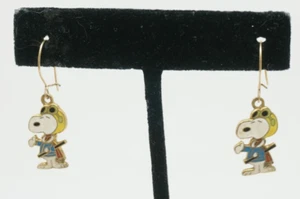Vintage Peanuts Snoopy Flying Ace Earrings Aviva Cloisonne - Picture 1 of 6