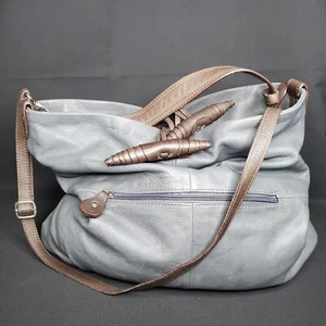 Grey and Brown Leather Purse Italy  Transforms Large Shoulder Bag To Small Purse - Picture 1 of 11