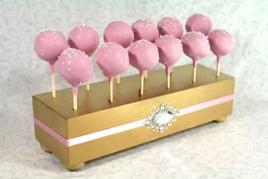 Gold Cake Pop Stand, Wedding Cake Pop Holder, Cake Pop Stand, Gold & Pink, - Picture 1 of 8