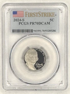 2024 S 5C Jefferson Nickel PCGS PR70DCAM First Strike US Flag Label - Picture 1 of 2