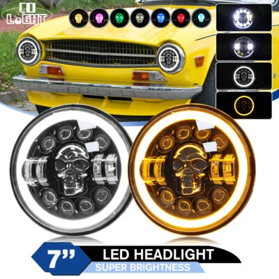 Par RGB Crânio Redondo 7"" Polegadas Farol de LED Hi/Lo Feixe DRL Para TR6 1969-1976 PONTO - Imagem 1 de 4