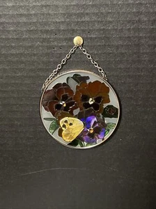 Joan Baker Stained Glass Sun Catcher Botanical Pansies, New 3.5” - Picture 1 of 3