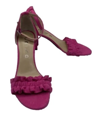 Unisa Sandálias Sapatos UnDiara Rosa Fúcsia Babado Tira no Tornozelo Salto Barbie Tamanho 6.5 M - Imagem 1 de 4