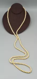 Vtg Faux Pearl Necklace Dark Champagne Acrylic Flapper Rope 52" Long Granny Core - Picture 1 of 5