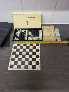 Vintage Magnetic Games Set Dominos Chess Cards Drafts In Small Case Retro Rare - Picture 1 of 11