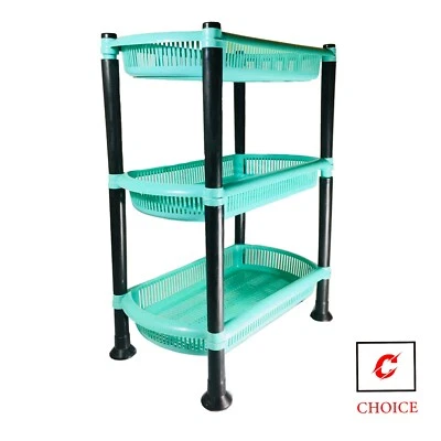 Cesta apilable apilable de almacenamiento de cocina para frutas y verduras estante de plástico de 3 niveles  Foto 1 de 4