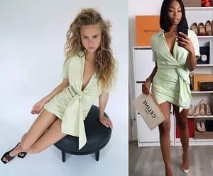 Zara TRF Ruch Wrap Poplin Cotton Dress Mini Green Bloggers Favorite 7385/303 M L - Bild 1 von 9