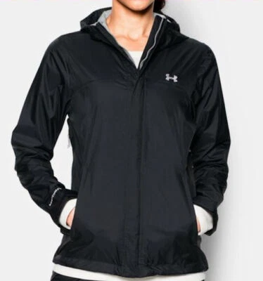 Jaqueta com capuz UNDER ARMOUR UA Surge Wind impermeável preta corrida trem feminina tamanho G - Imagem 1 de 4