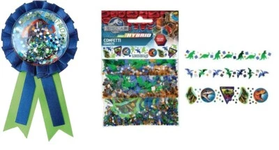 Cinta Premio Jurassic World + Confeti, Suministros Híbridos para Fiesta de Cumpleaños Dino, Lote Foto 1 de 4
