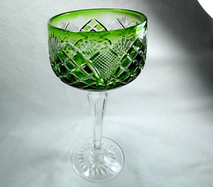 Val St Lambert Style Royal Brierly Green Cut Glass  Harlequin Hock Wine Glass