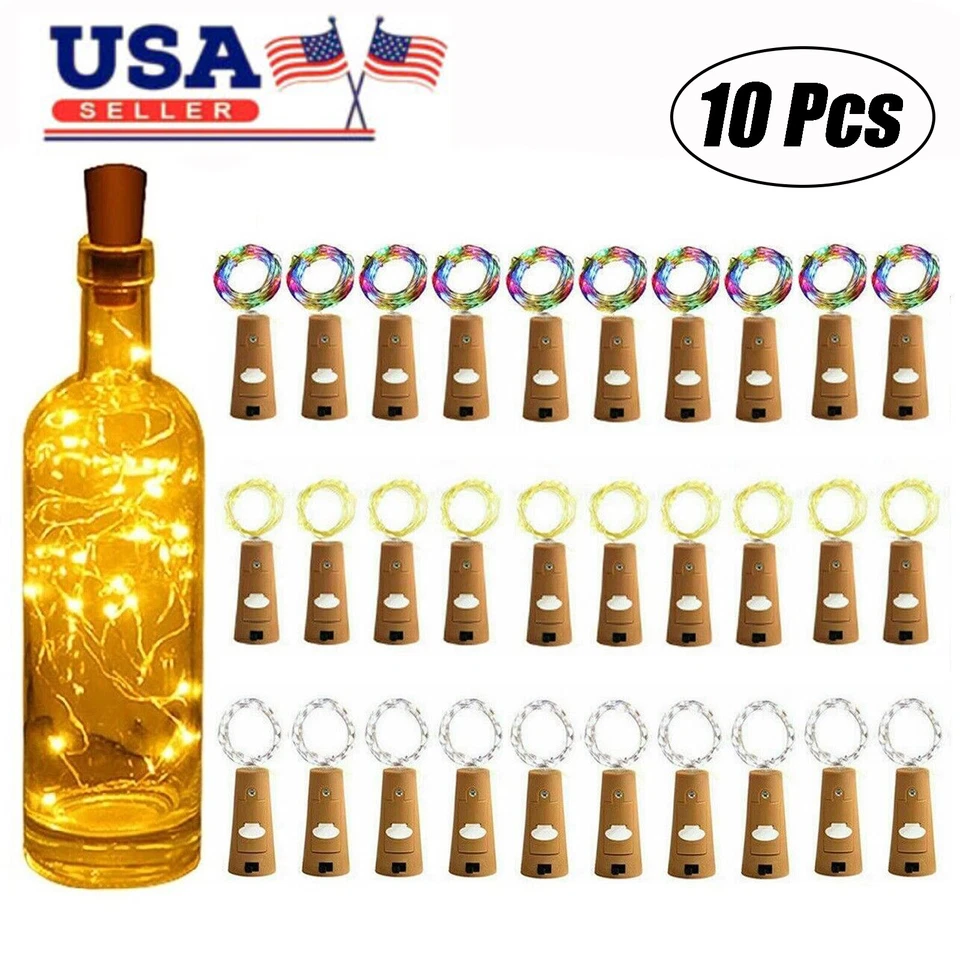 10 Piezas Botella de Vino Hada Cadena Luces 20 LED Batería Corcho Para Fiesta Boda Hágalo Usted Mismo Foto 1 de 1