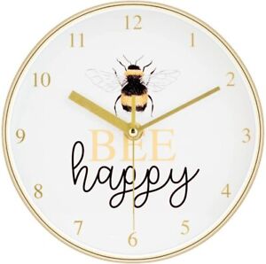 Bumble Bee Small Round Wall Clock 20cm Polished Yellow Gold Effect Be Happy 