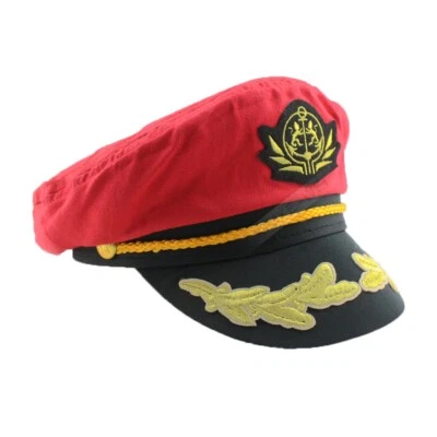 Nuevo Disfraz de Capitán de Yate Rojo Patrón Marina Marinero Barco Gorra Sombrero Foto 1 de 4