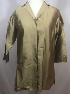 Betu Sz 4 100% Gold Raw Silk Long Jacket/Shirt/Blouse Hidden Buttons 3/4 Sleeves - Picture 1 of 8