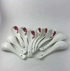 Juego de 10 cucharas japonesas de cerámica con flores pintadas de rosa - Imagen 1 de 3