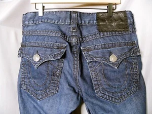True Religion Billy Super T blau Denim Jeans Herren 34x30 schwere Nähte 1 Zoll Knopf - Bild 1 von 11