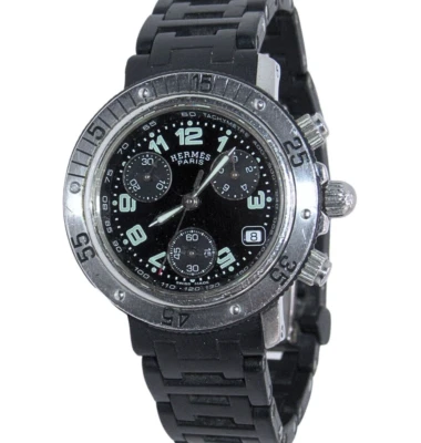Reloj HERMES Clipper Diver Cronógrafo Cuarzo CL2.315 Negro Plata Para Mujer Foto 1 de 4