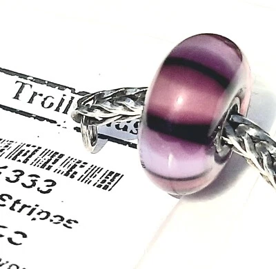 TROLLBEADS Purple Stripes 61333 Retired Purple Stripes Glass Silver 61333 New - Image 1 of 4