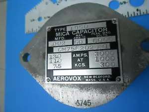 CM75FP202JM1 TYPE 1950 MICA CAPACITOR AEROVOX .002 MFD 6000V NEW OLD STOCK - Picture 1 of 5