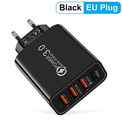 CARICATORE USB-C MULTIPLO 4 IN 1 48W NERO RICARICA RAPIDA PER APPLE IPHONE IPAD - Immagine 1 di 4