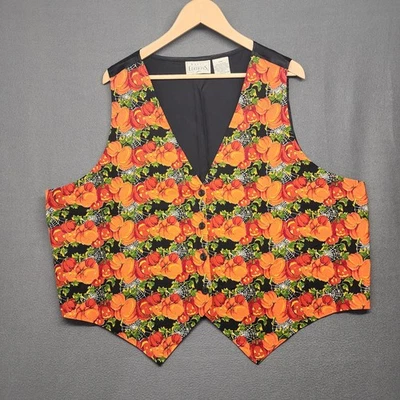 Basic Editions Plus Vest Womens 24W Black Halloween Pumpkins Jack-O-Lantern - Image 1 of 4