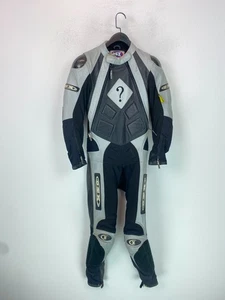 OSX Black Grey Colour Block Racing Suit Motorcycle Zip Front Armour Panels W26 - Picture 1 of 24