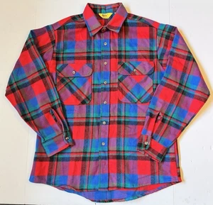 Vintage Work'n Sport Men's Large Red Blue Plaid Flannel Shirt USA 100% Cotton - Picture 1 of 6