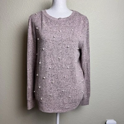 Suéter para mujer Juicy Couture rosa/gris talla XS pulóver suave con acento de perlas Foto 1 de 4