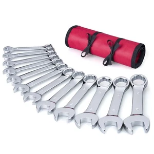 Premium Stubby Combination Wrench Set with Roll-up Pouch, 12-Piece, Metric, 8... - Picture 1 of 7