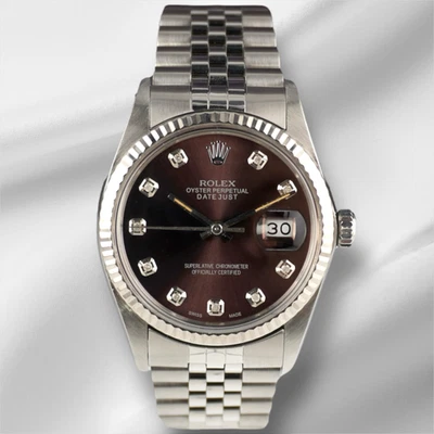Rolex 36mm Datejust Steel Fluted Chocolate Brown Dial Watch 16014 - Image 1 of 4