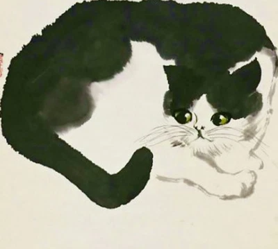 Чернила Li Zhengtian черно-белые озорные кошки зеленые глаза китайский свиток суми - Изображение 1 из 4